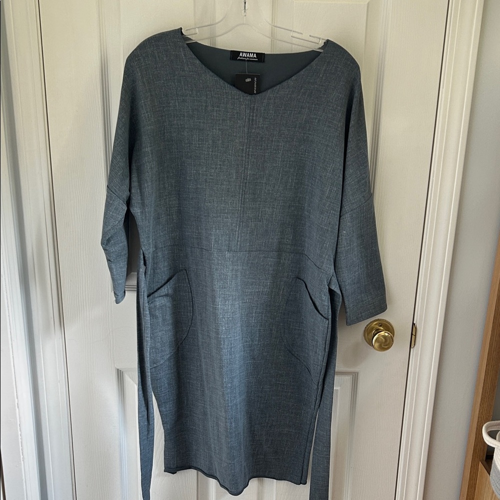 Blue Gray Long Sleeve Women's Dress